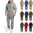 thumbnail image 1 of Men's Hooded Jumpsuit Zip Up Pajamas Playsuit Jogger Sweatsuit Overall Romper, Fleece-Lined for Winter Lounge and Comfortable Sleepwear,Army Green,L, 1 of 7