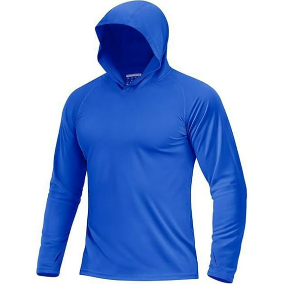 Men's Hooded Long Sleeve Ice Silk Quick-Dry Solid Color Top for Outdoor Casual Fitness, Sports Training, and Moisture-Wicking Activities,Blue,M