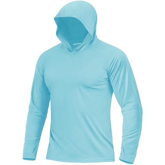 Men's Hooded Long Sleeve Ice Silk Quick-Dry Solid Color Top for Outdoor Casual Fitness, Sports Training, and Moisture-Wicking Activities,Light Blue,M