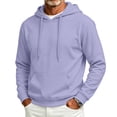 thumbnail image 1 of Men's Hooded Long Sleeve Solid Sweatshirt Warm Casual Pullover Comfortable Basic Top with Kangaroo Pocket for Fall Winter Everyday Wear and Weekend Outings Light Purple 2XL, 1 of 6