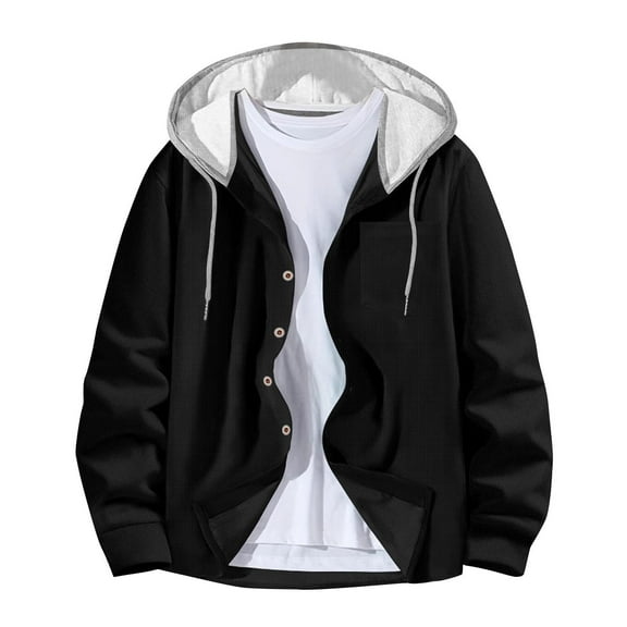 BVnarty Plaid Shirts for Men Hooded Long Sleeve Sweatshirt Casual Waffle Knit Cardigan Lightweight Pullover for Outdoor Daily Wear