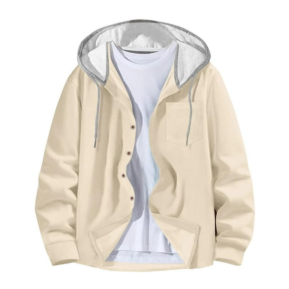 BVnarty Plaid Shirts for Men Hooded Long Sleeve Sweatshirt Casual Waffle Knit Cardigan Lightweight Pullover for Outdoor Daily Wear