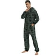 thumbnail image 1 of Men's Hooded Onesie Pajamas Adult One Piece Pjs Zip Up Jumpsuit Warm Full Zipper Long Sleeve Long Pants Thick Thermal Lounge Fuzzy Fleece Fall Winter Sleepwear Dark Green Small, 1 of 5