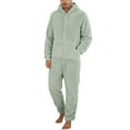thumbnail image 1 of Men's Hooded Onesie Pajamas Lightweight Fuzzy Fleece Zip Up Jumpsuit Long Sleeve One Piece Pjs Romper Warm Loungewear with Pocket, 1 of 6