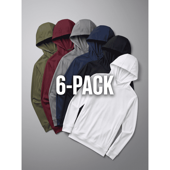 Men's Hooded Performance Long Sleeve Shirts 6 Pack Breathable Mesh Athletic Lightweight Running Workout Hoodies Tops Bulk