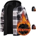 thumbnail image 1 of Men's Hooded Plaid Shacket Fleece Lined Shirt Jacket Warm Heavyweight Flannel Coat with Chest Pockets for Fall Winter Outdoor Casual Wear, Gray, S, 1 of 7