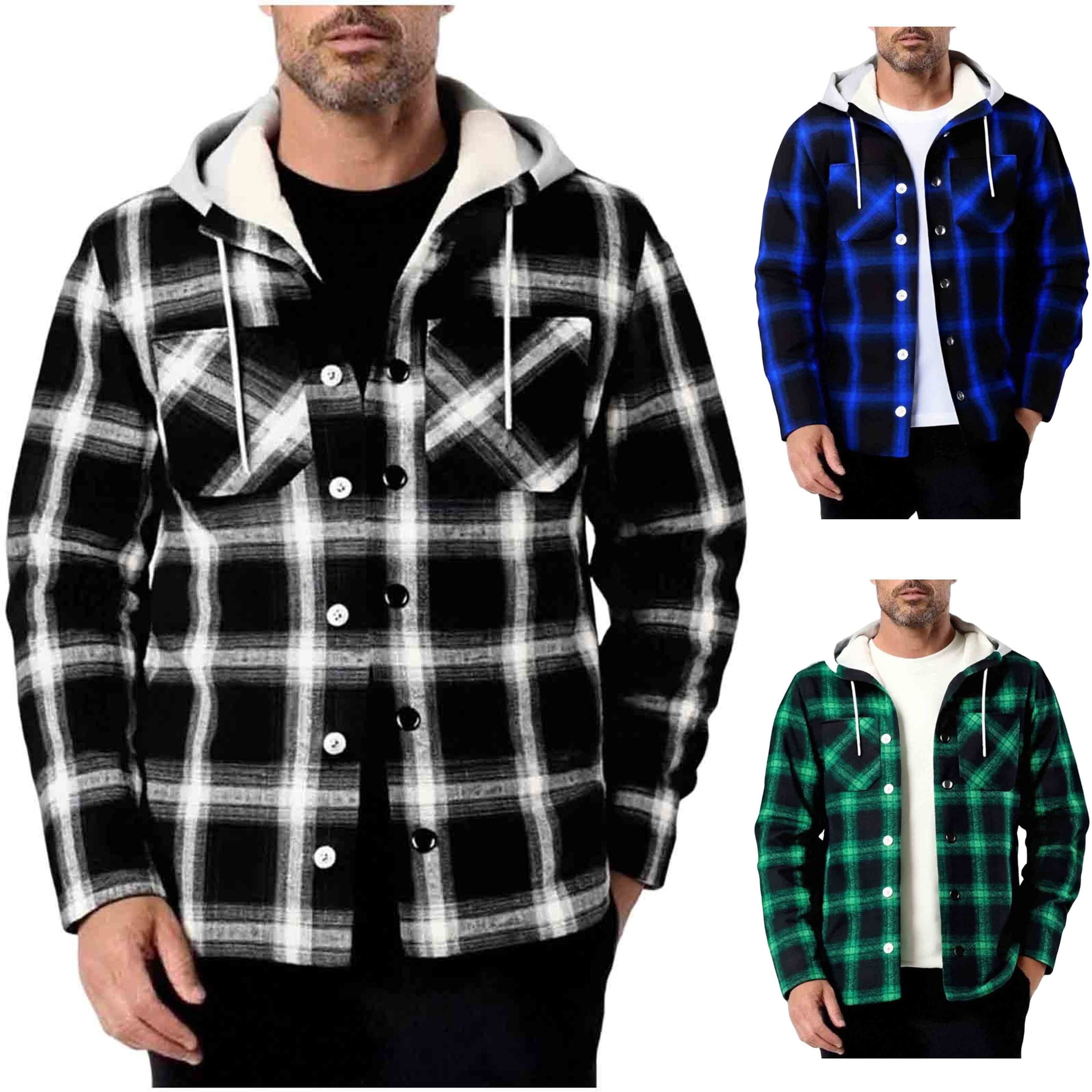 Men's Hooded Plaid Shacket Sherpa Fleece Lined Shirt Jacket Warm