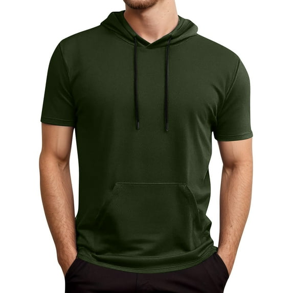 Men's Hooded Pocket T Shirt For Outdoor Summer Basketball Training Casual Sportswear With Drawstring Design Lightweight Breathable Comfortable Fit Mens T-Shirts Summer Lightweight Tee Tops