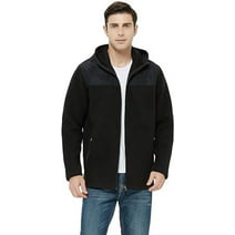 Men's Hooded Polar Fleece Jackets Big & Tall Full Zip Bonded Hoodie with Zip Pockets (Black, L)