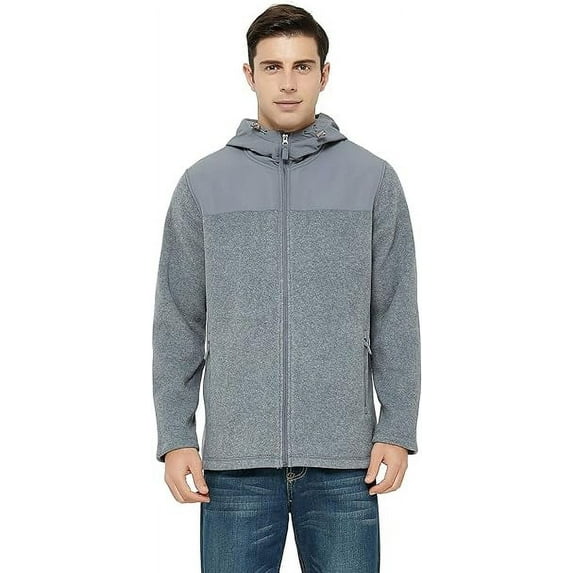 Men's Hooded Polar Fleece Jackets Big & Tall Full Zip Bonded Hoodie with Zip Pockets (Grey, 2XL)