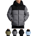 thumbnail image 1 of Men's Hooded Puffer Jacket Color Block Warm Winter Coat with Pockets Casual Outdoor Streetwear Thicken Ski Coat, 1 of 9