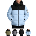 thumbnail image 1 of Men's Hooded Puffer Jacket Color Block Warm Winter Coat with Pockets Casual Outdoor Streetwear Thicken Ski Coat, 1 of 8