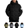 thumbnail image 1 of Men's Hooded Puffer Jacket Color Block Warm Winter Coat with Pockets Casual Outdoor Streetwear Thicken Ski Coat, 1 of 8
