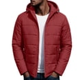 thumbnail image 1 of Men's Hooded Puffer Jacket Full Zip Padded Coat,Warm Windbreaker Fall Winter Outerwear Relaxed Comfy Daily Outing Wear,Red,XL, 1 of 9