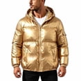 thumbnail image 1 of Men's Hooded Puffer Jacket Full Zip Quilted Puffer Winter Coat Warm Outerwear with Multi Pocket,Windproof Comfy Daily Wear,Gold,3XL, 1 of 5
