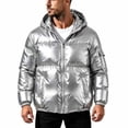 thumbnail image 1 of Men's Hooded Puffer Jacket Full Zip Quilted Puffer Winter Coat Warm Outerwear with Multi Pocket,Windproof Comfy Daily Wear,Silver,5XL, 1 of 5