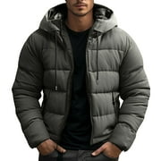 SATRINO Men's Hooded Puffer Jacket Full Zip Warm Puffy Coat with Detachable Hooded Casual Parka Outerwear,M,Dark Gray