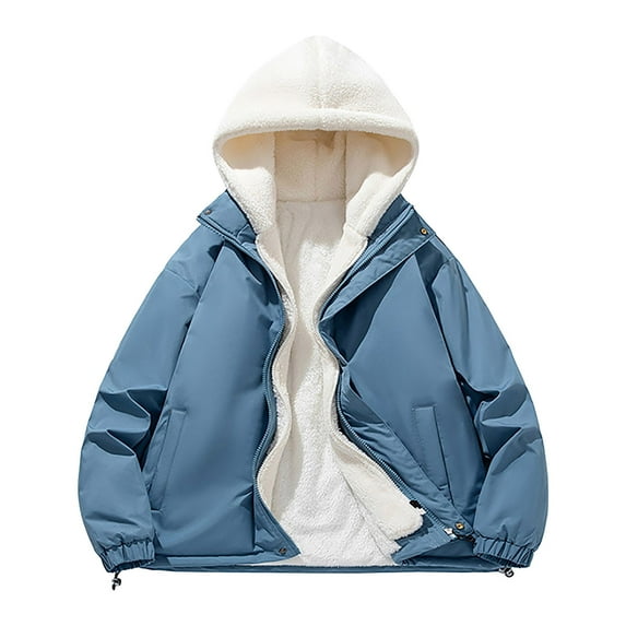 Men's Hooded Puffer Jacket Thickened Long Sleeve Winter Coat 2 in 1 Sherpa Lined Jackets Thickened Outwear Coats Beige 3XL