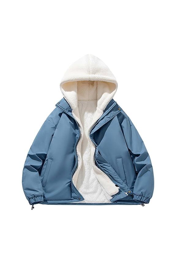 Men's Hooded Puffer Jacket Thickened Long Sleeve Winter Coat 2 in 1 Sherpa Lined Jackets Thickened Outwear Coats Beige 4XL