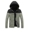 thumbnail image 1 of Men's Hooded Puffer Jackets Warm Quilted Jacket Thickened Color Block Winter Coats with Zipper Pockets Blue 2XL, 1 of 3