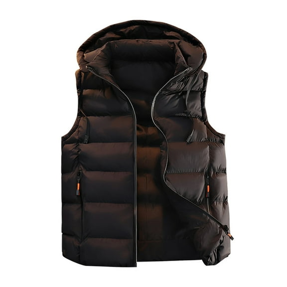 Men's Hooded Puffer Vest Water-Resistant winter outdoor Zipper Sleeveless Warm puffey jacket