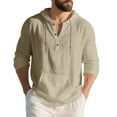 thumbnail image 1 of Men's Hooded Pullover Half Button Drawstring Long Sleeve Linen Henley Shirts Lightweight Casual Beach Blouse With Pocket (XL, Khaki), 1 of 8