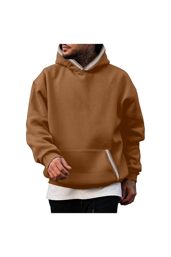 Men's Hooded Pullover, Long Sleeve Solid Color Sweatshirt with Drop Shoulder Design, Lightweight Nylon Spandex Blend, Ideal for Casual Outdoor and Summer Wear