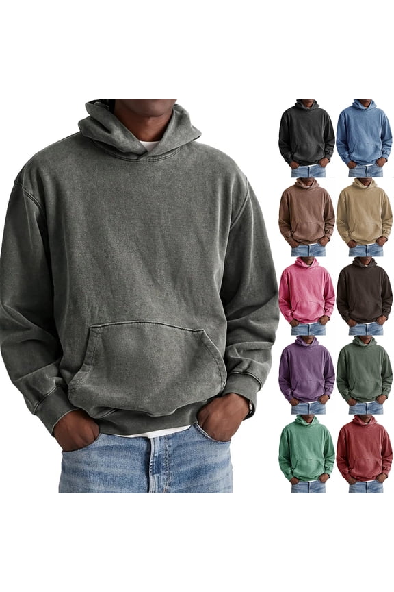 Men's Hooded Pullover with Pocket, Long Sleeve Fleece Sweatshirt, Casual Workout Top for Fall Fashion, Christmas Gift, Gym, Streetwear and Weekend Activities,Brown,XL