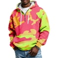 thumbnail image 1 of Men's Hooded Pullover Sweatshirt Waffle Knit Fabric Half Zip Front Drawstring Hood Camouflage Pattern Casual Fit Hot Pink L, 1 of 4