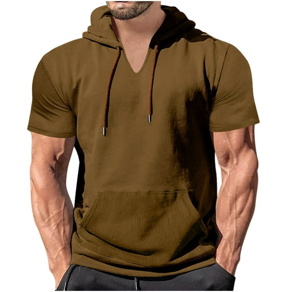 Men's Hooded Pullover with Pockets Short Sleeve Lightweight Super Soft Hooded Sweatshirt