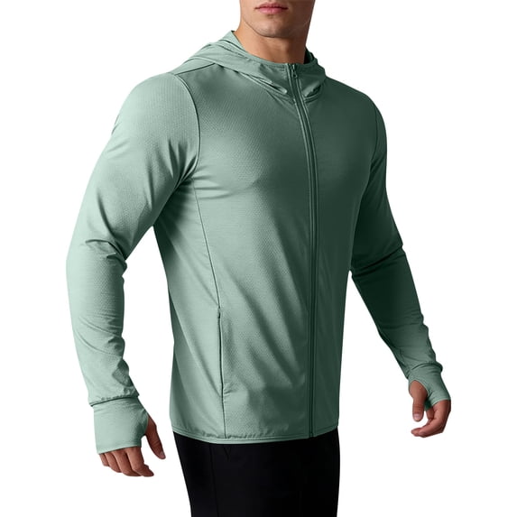 Men's Hooded Quick Dry UPF 50+ Sun Protection Hiking T Shirts Long Sleeve Athletic Fishing Shirts Rash Guards Big and Tall Size S-4XL Green