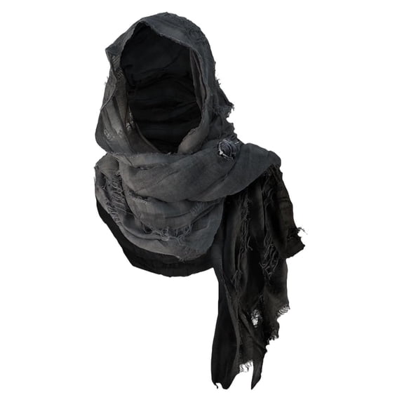 Men's Hooded Scarf Distressed Fringed Lightweight Halloween Festival Wrap Scarf Accessories Free Size