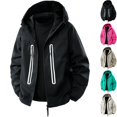 thumbnail image 1 of Men's Hooded Shell Jacket Water Repellent Windbreaker Coat Performance Travel Outerwear with Zipper Pockets for Hiking Camping Golf Fall Winter, Black, XL, 1 of 9