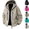thumbnail image 1 of Men's Hooded Shell Jacket Water Repellent Windbreaker Coat Performance Travel Outerwear with Zipper Pockets for Hiking Camping Golf Fall Winter, Khaki, XL, 1 of 9