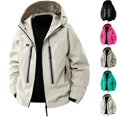 thumbnail image 1 of Men's Hooded Shell Jacket Water Repellent Windbreaker Coat Performance Travel Outerwear with Zipper Pockets for Hiking Camping Golf Fall Winter, White, L, 1 of 9