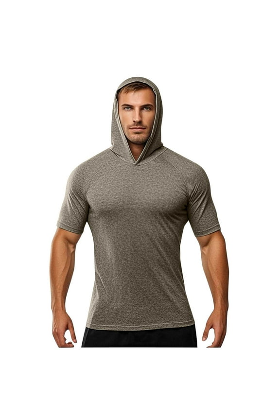 Men's Hooded Shirt, Fast Dry Loose Tunic Top with Sunscreen Protection, High Stretch Workout and Casual Short Sleeve Blouse