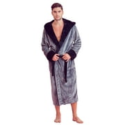 Men’s Hooded Shower Robe - Polyester Full-Length Warm Kimono