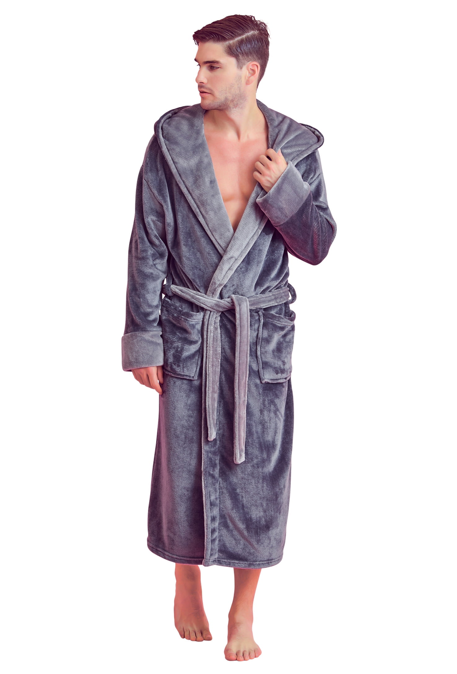 Soft Touch Linen Men s Bath Robe Hooded Shower Robe Polyester