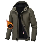 Mens Hooded Softshell Jacket Water-resistant Insulated Windbreaker Winter Warm Fleece Lined Rain Shell Jacket Army Green M