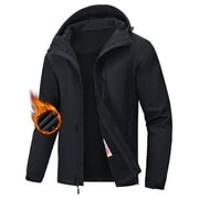 NEIKU Men's Hooded Softshell Jacket Water-resistant Insulated Windbreaker Winter Warm Fleece Lined Rain Shell Jacket Navy L