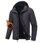 Men's Hooded Softshell Jacket Water-resistant Insulated Windbreaker Winter Warm Fleece Lined Rain Shell Jacket Darkgray L