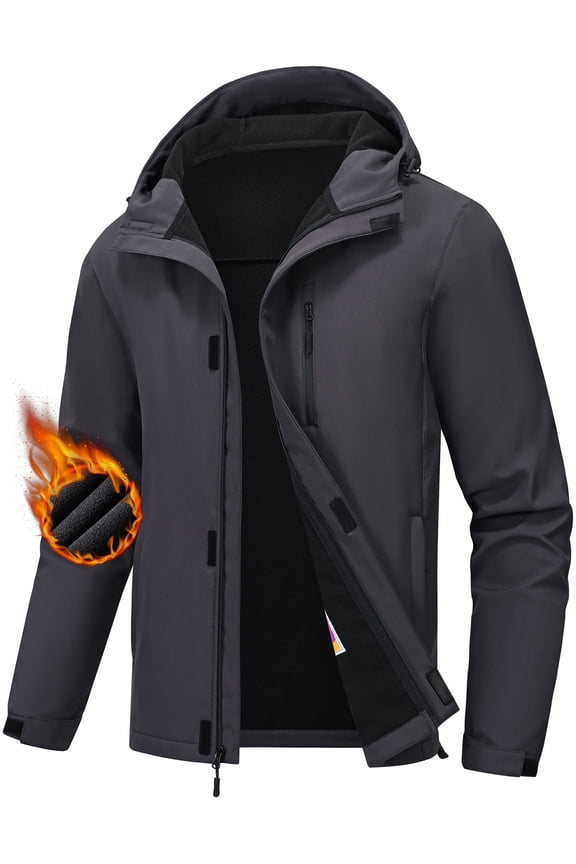 Men's Hooded Softshell Jacket Water-resistant Insulated Windbreaker Winter Warm Fleece Lined Rain Shell Jacket Darkgray L