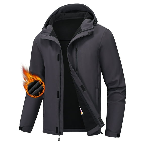 Men's Hooded Softshell Jacket Water-resistant Insulated Windbreaker Winter Warm Fleece Lined Rain Shell Jacket Darkgray S