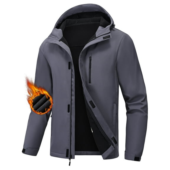 Men's Hooded Softshell Jacket Water-resistant Insulated Windbreaker Winter Warm Fleece Lined Rain Shell Jacket Light gray M