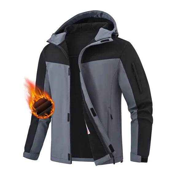 Men's Hooded Softshell Jacket Waterproof Insulated Windbreaker Winter Warm Fleece Lined Rain Shell Jacket
