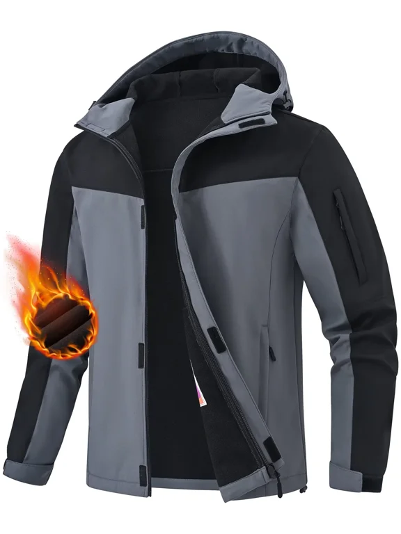 Men's Hooded Softshell Jacket Waterproof Insulated Windbreaker Winter Warm Fleece Lined Rain Shell Jacket