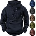 thumbnail image 1 of Men's Hooded Solid Color Sweater, European American Youth Sport Style Multi Pocket Patch Leather Sweater Jacket for Street Fashion and Outdoor Wear,Gray,2XL, 1 of 4
