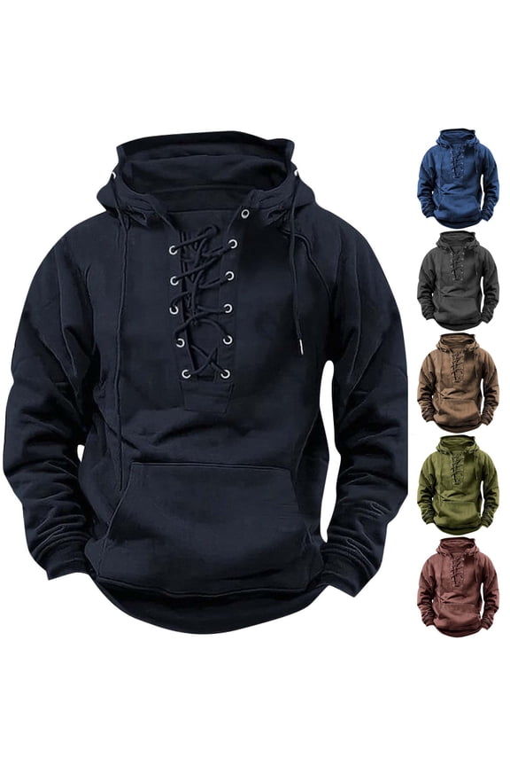 Men's Hooded Solid Color Sweater, European American Youth Sport Style Multi Pocket Patch Leather Sweater Jacket for Street Fashion and Outdoor Wear,Khaki,M