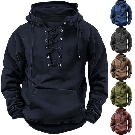 Men's Hooded Solid Color Sweater, European American Youth Sport Style Multi Pocket Patch Leather Sweater Jacket for Street Fashion and Outdoor Wear,Royal Blue,2XL