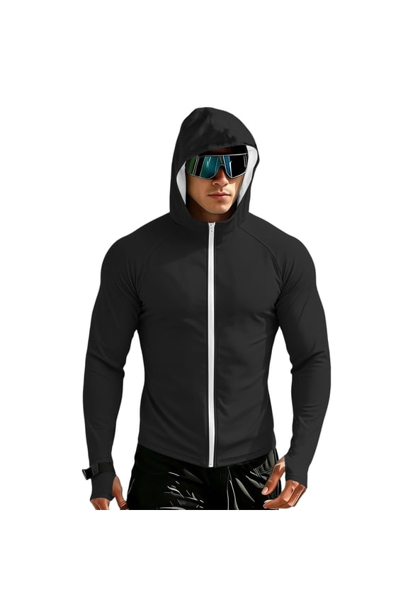 Men's Hooded Sun Jacket Long Sleeve Raglan Casual Lightweight Outdoor UPF Cover Up Cooling Sun Guard for Fishing Hiking Outdoor Wear